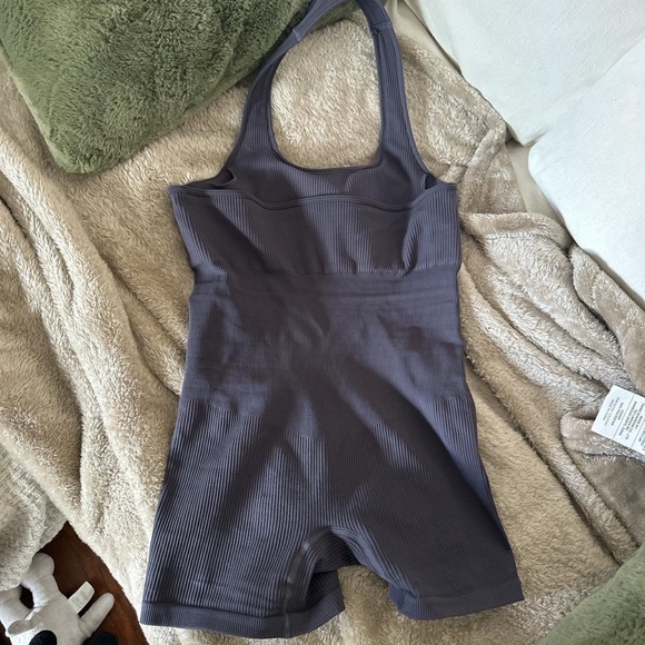Grey halter workout bodysuit romper - Picture 4 of 4